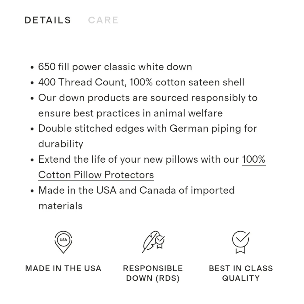 NWOT- Quince White Duck Down Premium Pillow- King (Soft/ Med) (P7)(READ)